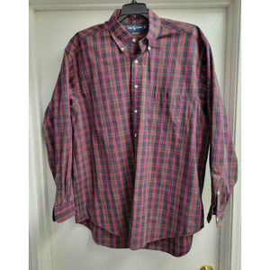 Ralph Lauren The Big Shirt Mens Large Tartan Plaid Long Sleeve Button Up